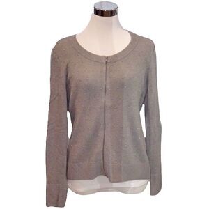 EUC Talbots zip up cardigan silver beads gray sz m